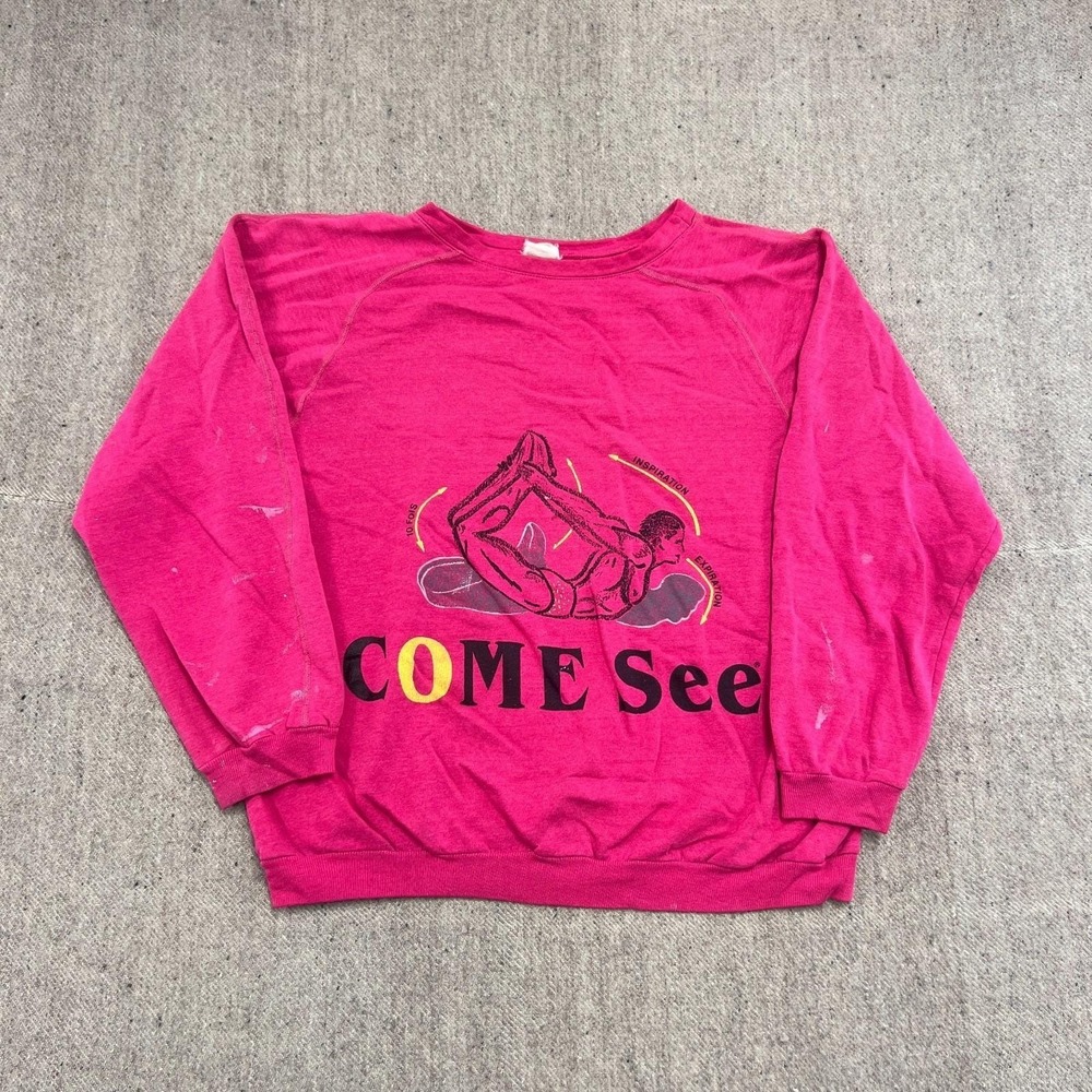 Vintage Come See Sweatshirt Mens XL‎ Pink 1980s Yoga
